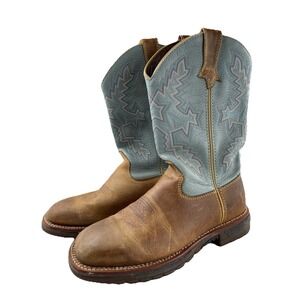 Ladies Rocky Square Toe Work Boots Style 2638 Light Blue W/Red White Blue Design